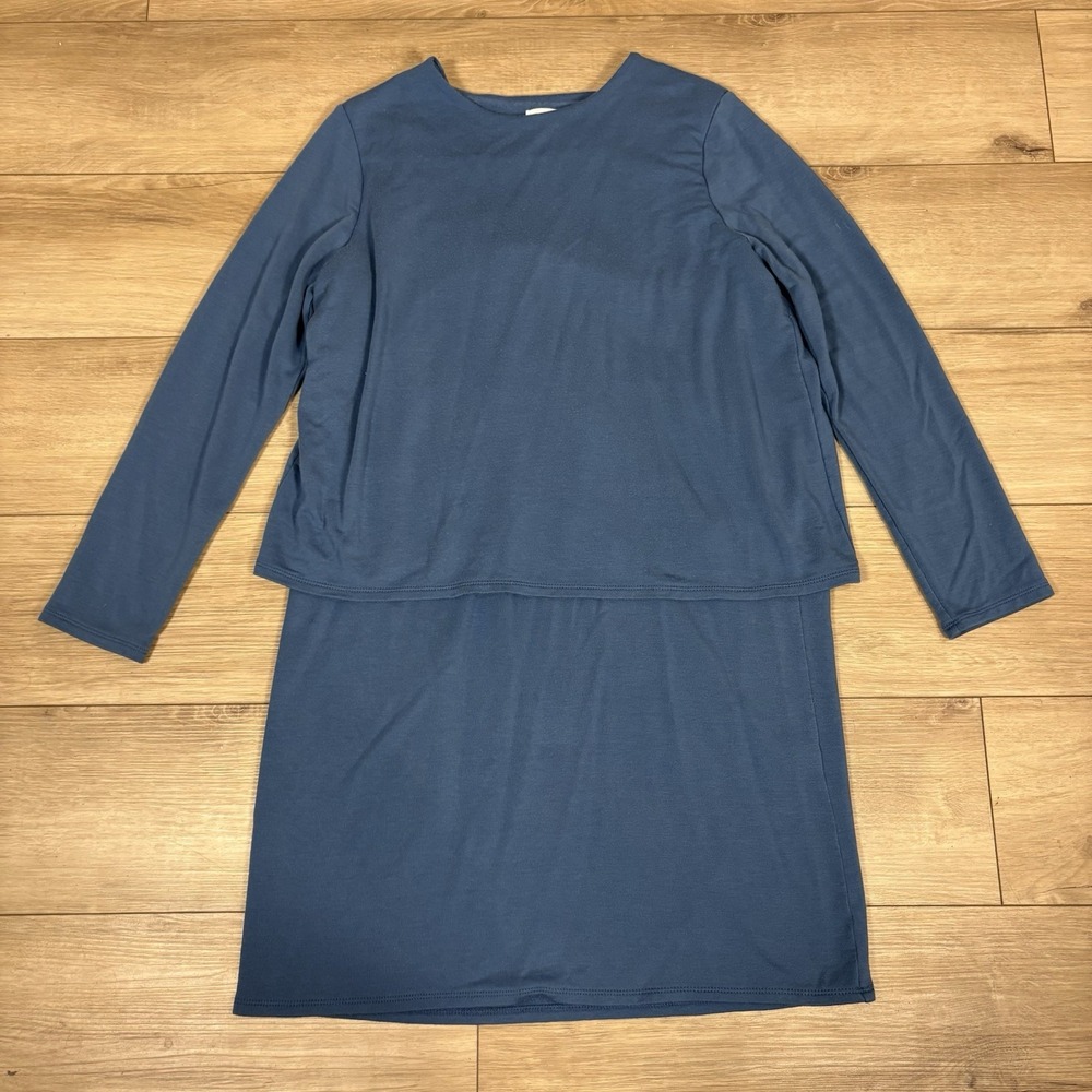 J. Jill purejill Dress Blue Medium Luxe Tencel Long Sleeve Layered Back Scallop